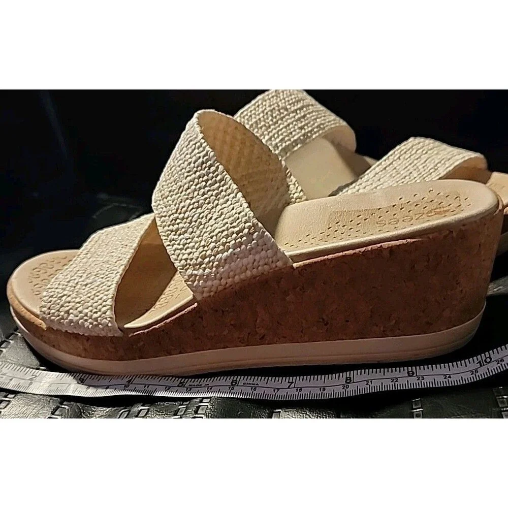 Bzees Slide Sandal 9M Resort White/Tan Wedge Slip On Comfort Washable Cork *READ - Picture 8 of 9